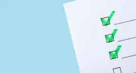Photo shows checklist with green ticks, cutout on blue background