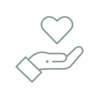 Outline of a hand holding a heart.